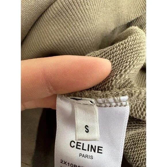 Celine Women's Cropped Hoodie Logo Spellout Autumn/Winter Collection Green Small - Picture 7 of 11